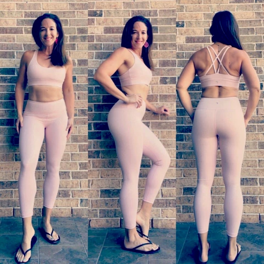 Pink leopard leggings Zyia!Cute & flirty, dress it up. Top w/a dress Or cardigan